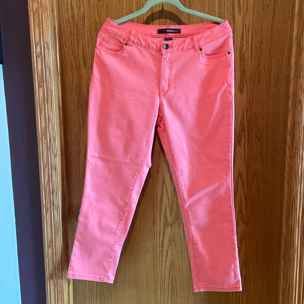 Denim 24/7-Roaman’s Women's Bright Coral Ankle Jeans.
